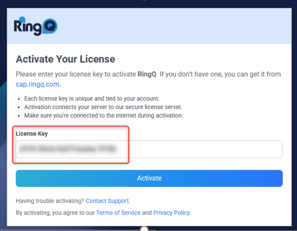 Activate RingQ license